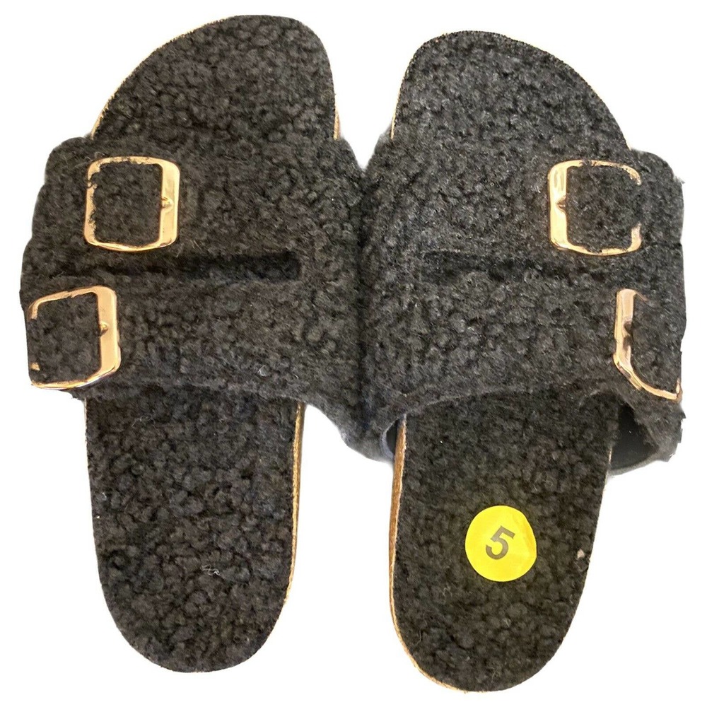 Defeat-63 Bamboo Faux Fur Footbed Sandals Slippers